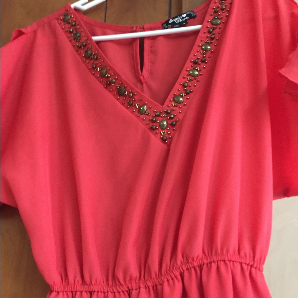 Pretty embellished coral dress